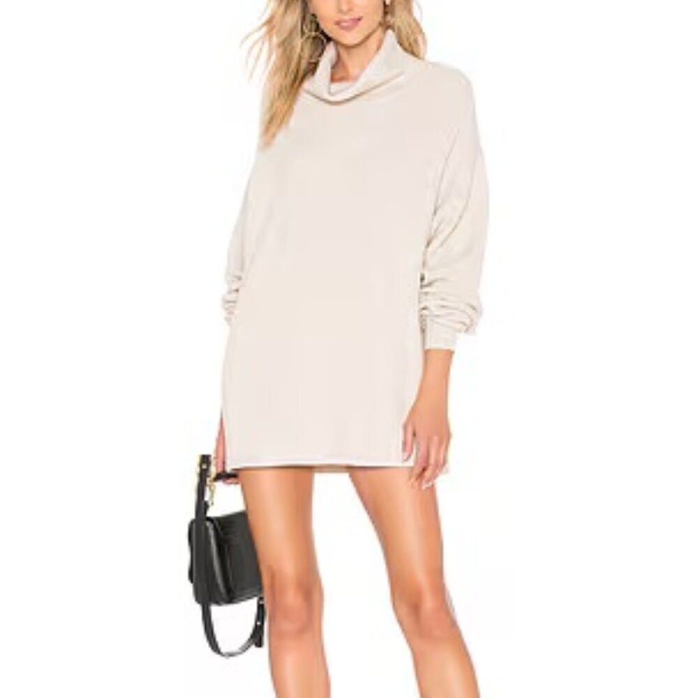 Free People Cream Ribbed Softly Structured Tunic Sweater